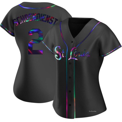 Women's Red Schoendienst St. Louis Cardinals Replica Black Holographic Alternate Jersey