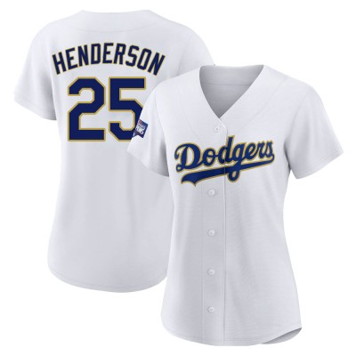 Women's Rickey Henderson Los Angeles Dodgers Authentic White/Gold 2021 Gold Program Player Jersey