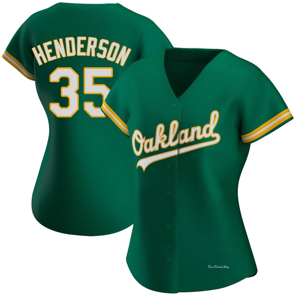 Women's Rickey Henderson Oakland Athletics Authentic Green Kelly Alternate Jersey