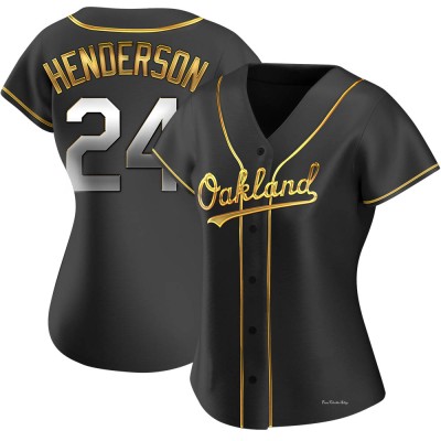 Women's Rickey Henderson Oakland Athletics Replica Black Golden Alternate Jersey