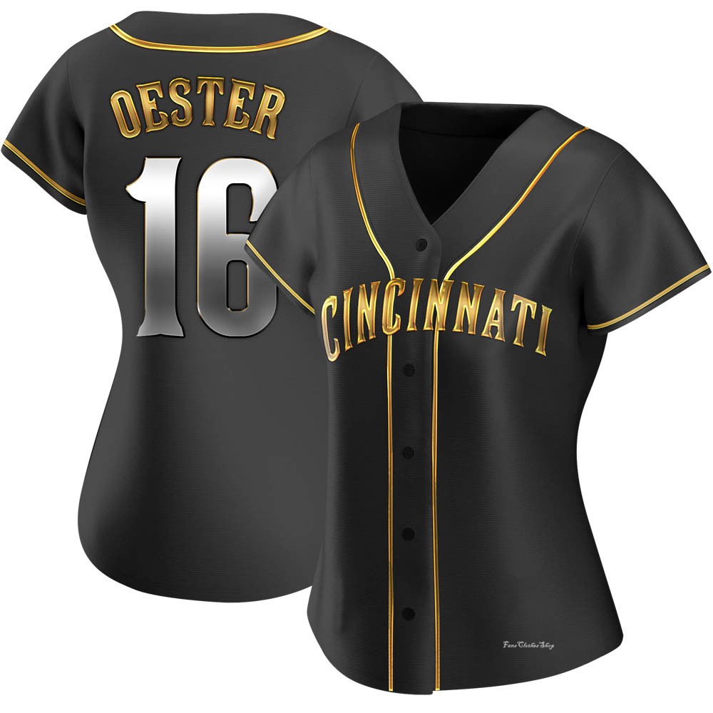 Women's Ron Oester Cincinnati Reds Replica Black Golden Alternate Jersey