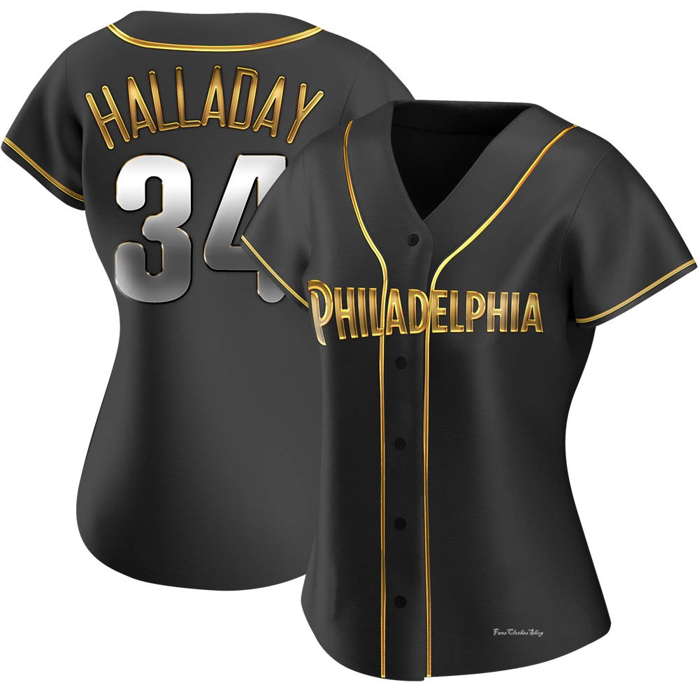 Women's Roy Halladay Philadelphia Phillies Replica Black Golden Alternate Jersey