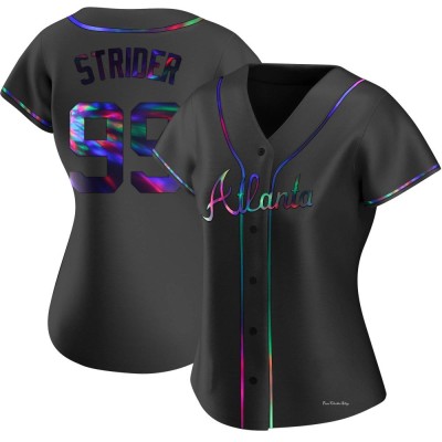Women's Spencer Strider Atlanta Braves Replica Black Holographic Alternate Jersey