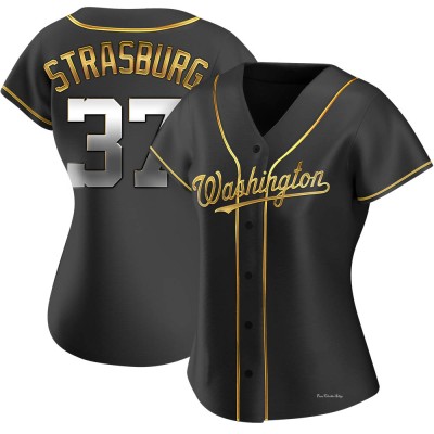 Women's Stephen Strasburg Washington Nationals Replica Black Golden Alternate Jersey