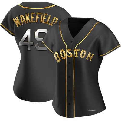 Women's Tim Wakefield Boston Red Sox Replica Black Golden Alternate Jersey