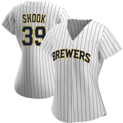 Women's TJ Shook Milwaukee Brewers Authentic White/Navy Alternate Jersey