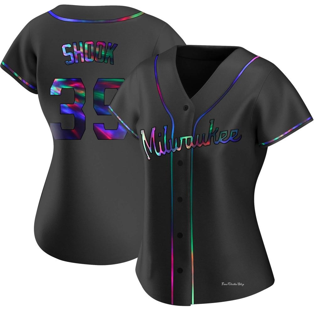 Women's TJ Shook Milwaukee Brewers Replica Black Holographic Alternate Jersey
