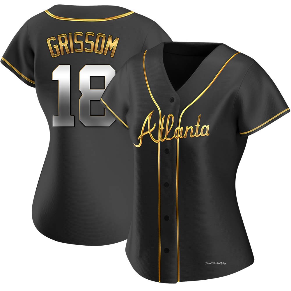 Women's Vaughn Grissom Atlanta Braves Replica Black Golden Alternate Jersey