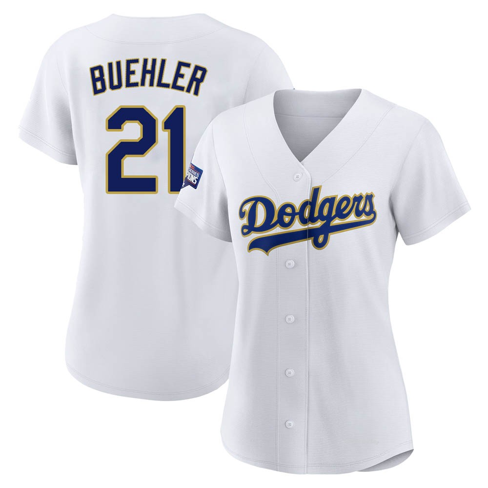 Women's Walker Buehler Los Angeles Dodgers Authentic White/Gold 2021 Gold Program Player Jersey