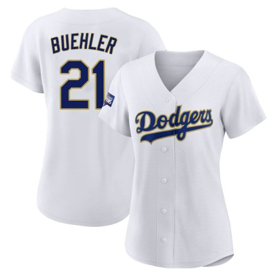 Women's Walker Buehler Los Angeles Dodgers Authentic White/Gold 2021 Gold Program Player Jersey