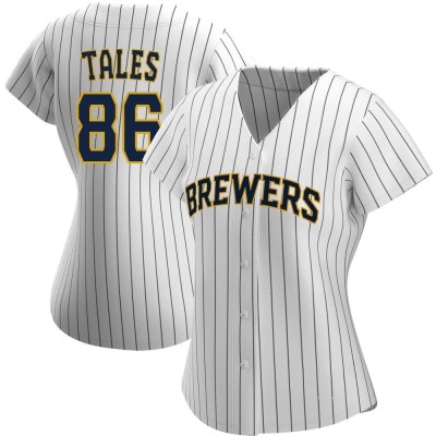 Women's Yeferson Tales Milwaukee Brewers Authentic White/Navy Alternate Jersey