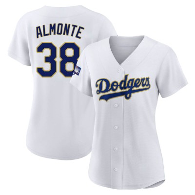 Women's Yency Almonte Los Angeles Dodgers Authentic White/Gold 2021 Gold Program Player Jersey