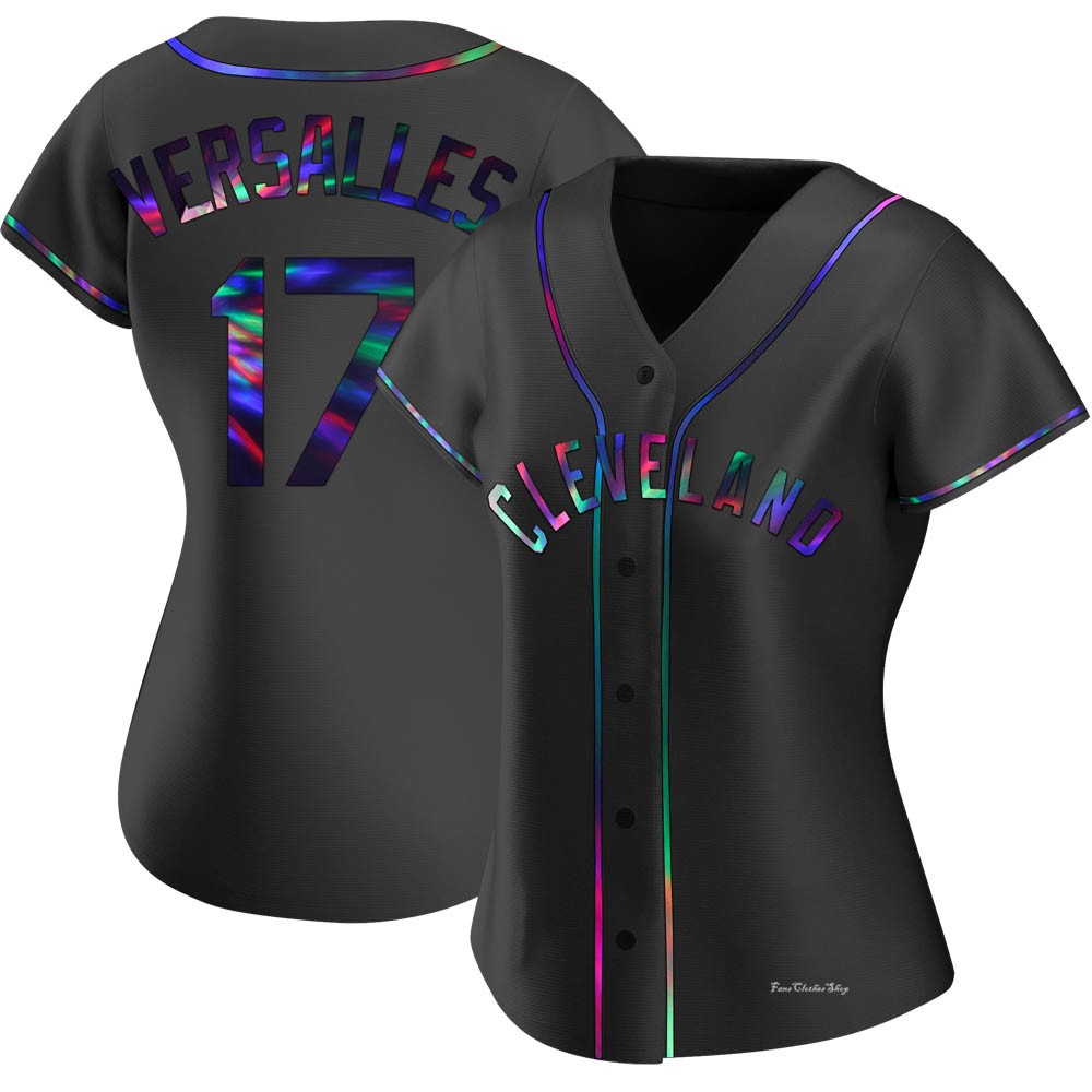 Women's Zoilo Versalles Cleveland Guardians Replica Black Holographic Alternate Jersey