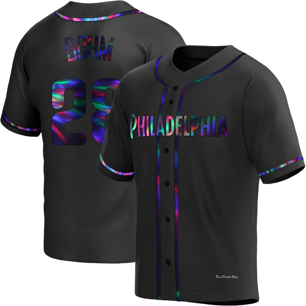 Youth Alec Bohm Philadelphia Phillies Replica Black Holographic Alternate Jersey