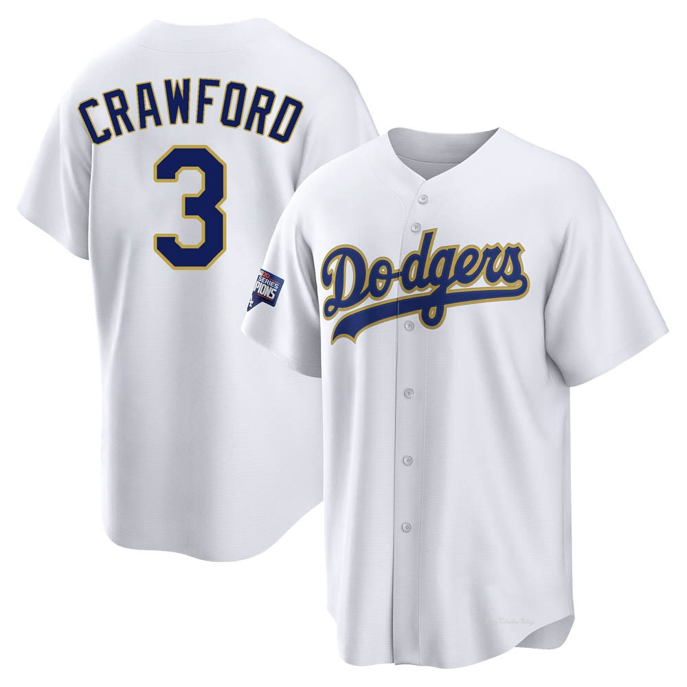 Youth Carl Crawford Los Angeles Dodgers Replica White/Gold 2021 Gold Program Player Jersey