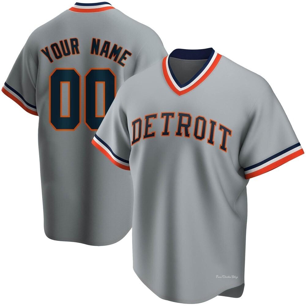 Youth Custom Detroit Tigers Gray Road Cooperstown Collection Jersey