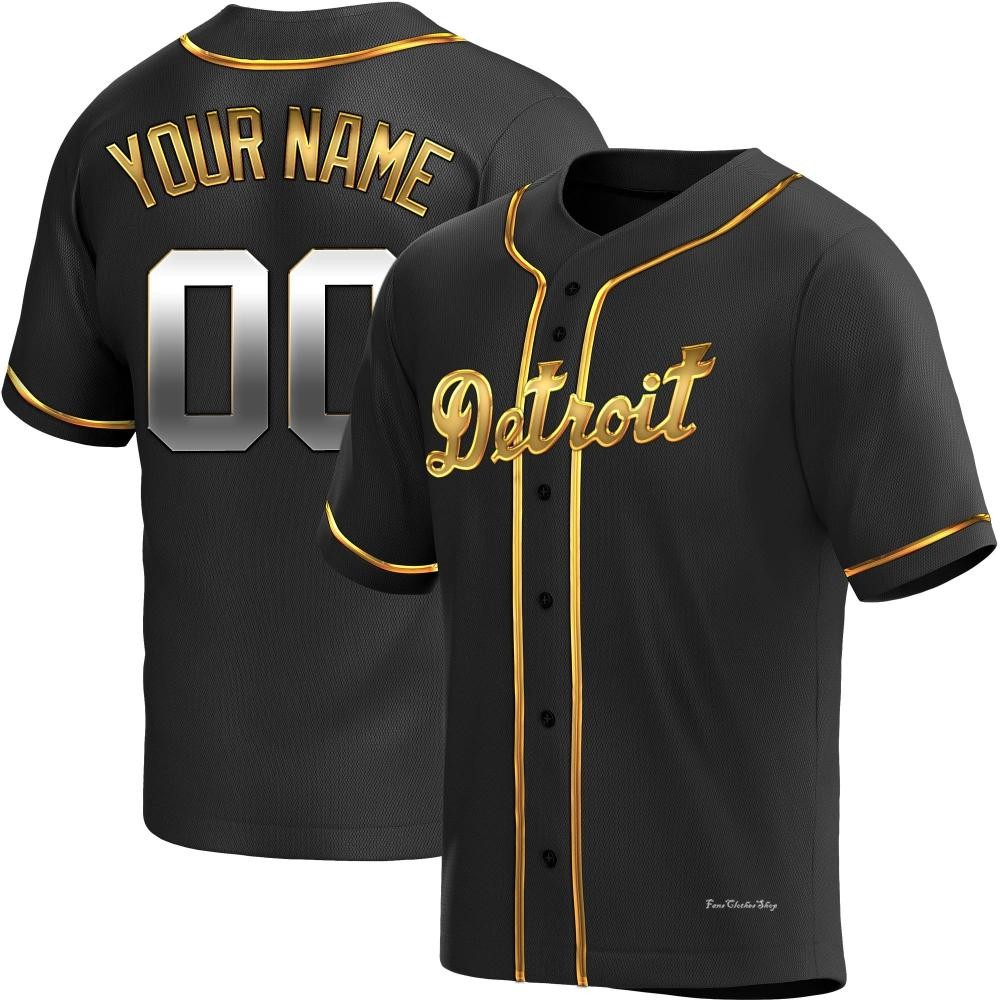 Youth Custom Detroit Tigers Replica Black Golden Alternate Jersey