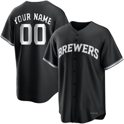 Youth Custom Milwaukee Brewers Replica Black/White Jersey