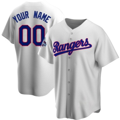 Youth Custom Texas Rangers Replica White Home Cooperstown Collection 2023 World Series Champions Jersey
