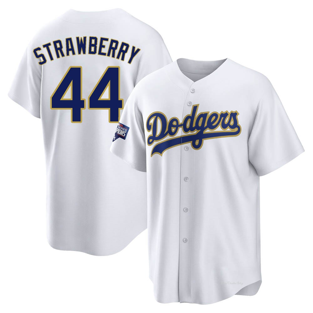 Youth Darryl Strawberry Los Angeles Dodgers Replica White/Gold 2021 Gold Program Player Jersey
