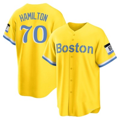 Youth David Hamilton Boston Red Sox Replica Gold/Light Blue 2021 City Connect Player Jersey