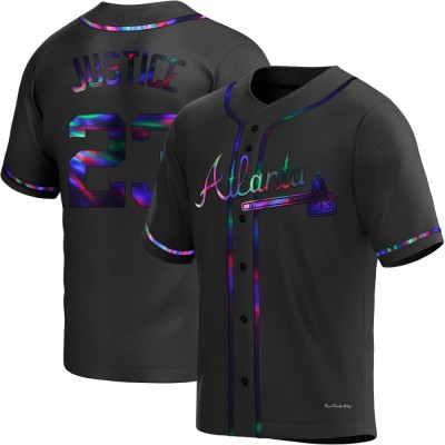 Youth David Justice Atlanta Braves Replica Black Holographic Alternate Jersey