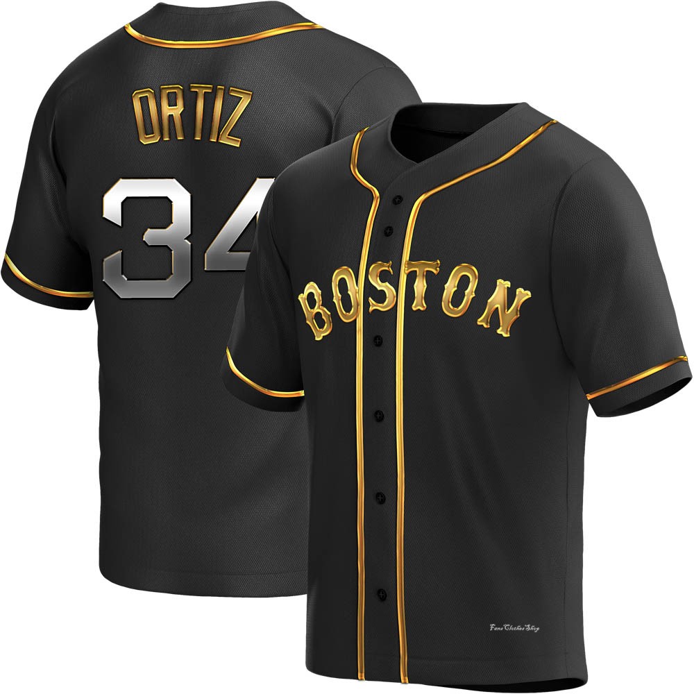 Youth David Ortiz Boston Red Sox Replica Black Golden Alternate Jersey