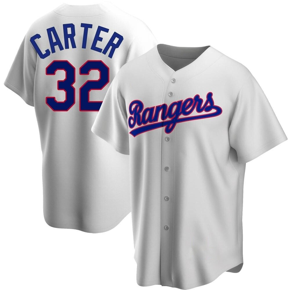 Youth Evan Carter Texas Rangers Replica White Home Cooperstown Collection Jersey