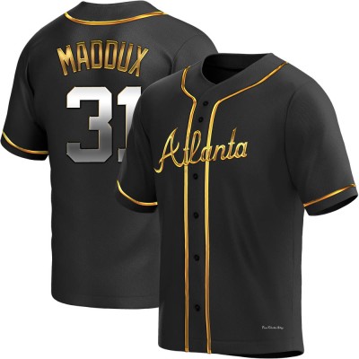 Youth Greg Maddux Atlanta Braves Replica Black Golden Alternate Jersey