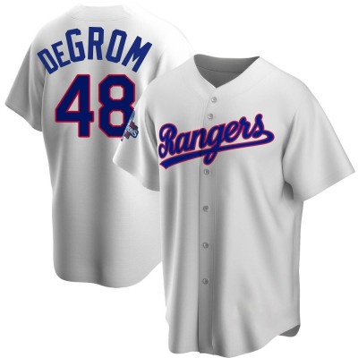 Youth Jacob deGrom Texas Rangers Replica White Home Cooperstown Collection 2023 World Series Champions Jersey