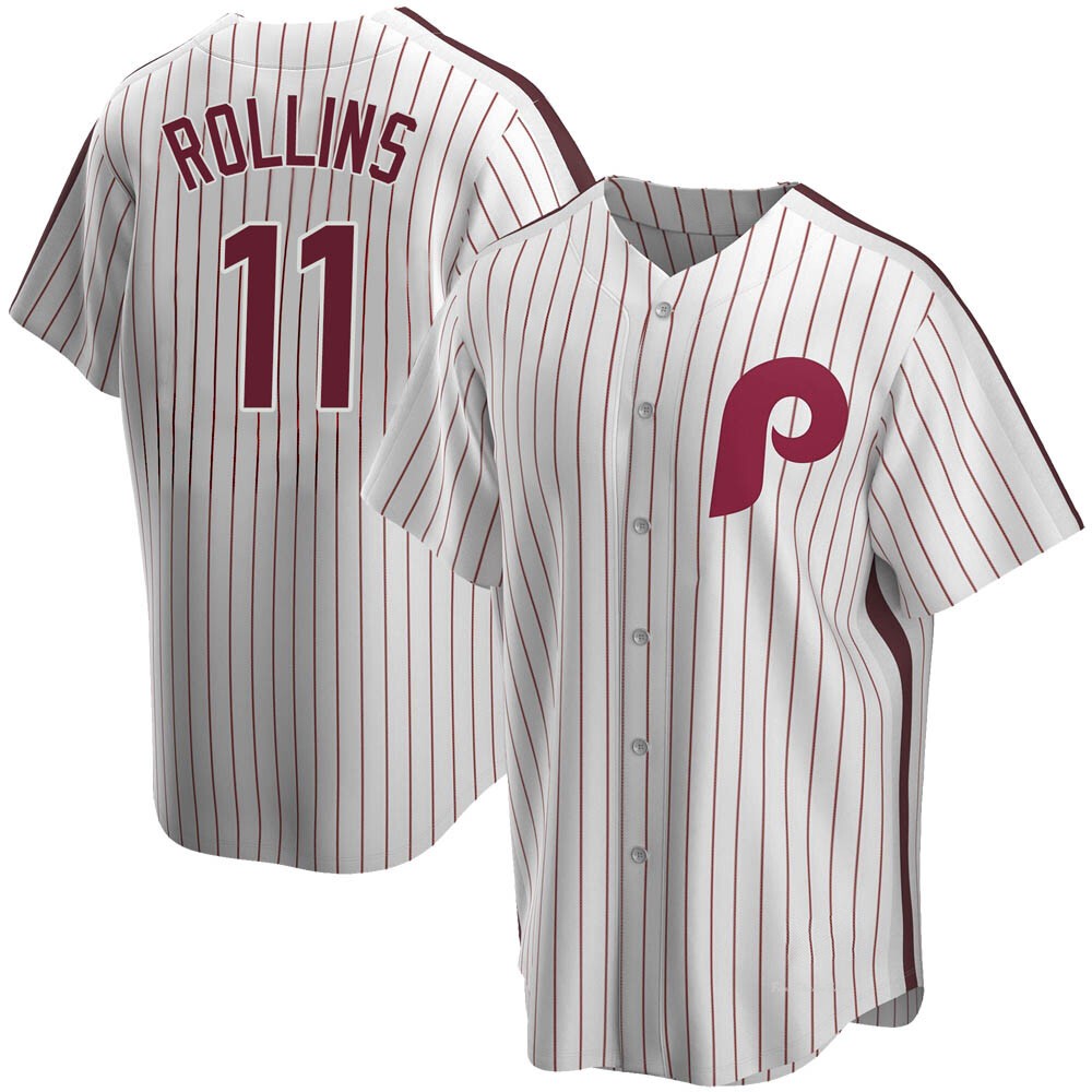 Youth Jimmy Rollins Philadelphia Phillies Replica White Home Cooperstown Collection Jersey