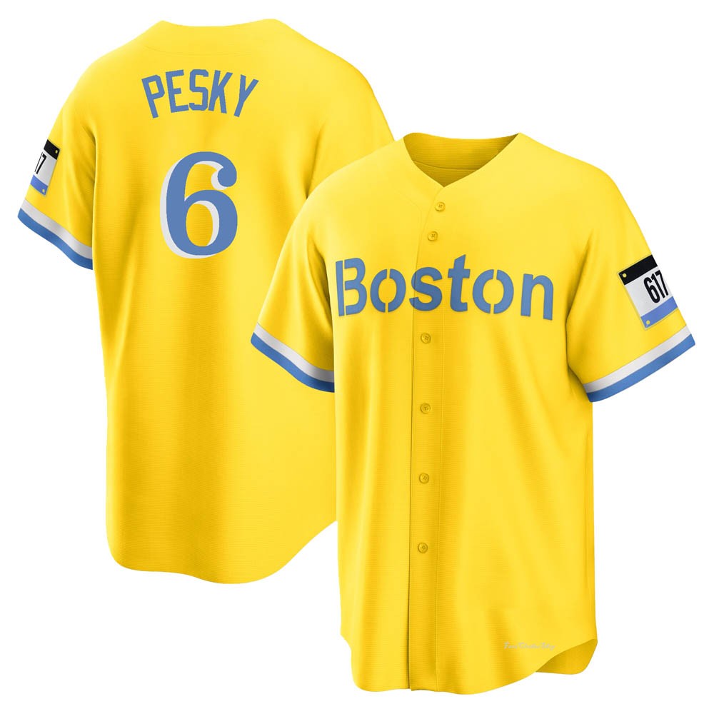 Youth Johnny Pesky Boston Red Sox Replica Gold/Light Blue 2021 City Connect Player Jersey