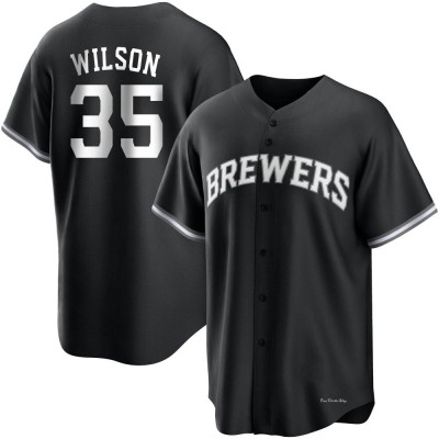 Youth Justin Wilson Milwaukee Brewers Replica Black/White Jersey
