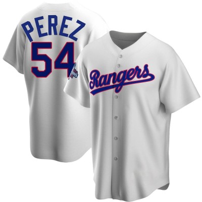 Youth Martin Perez Texas Rangers Replica White Home Cooperstown Collection 2023 World Series Champions Jersey