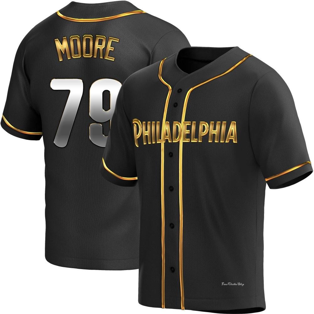 Youth McKinley Moore Philadelphia Phillies Replica Black Golden Alternate Jersey