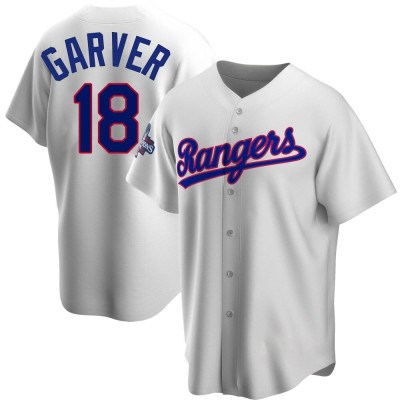 Youth Mitch Garver Texas Rangers Replica White Home Cooperstown Collection 2023 World Series Champions Jersey