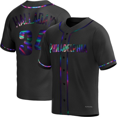 Youth Roy Halladay Philadelphia Phillies Replica Black Holographic Alternate Jersey