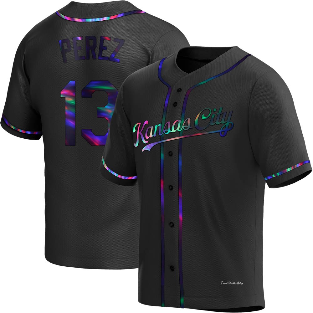 Youth Salvador Perez Kansas City Royals Replica Black Holographic Alternate Jersey