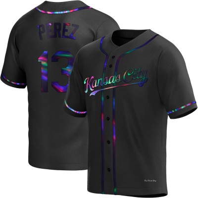 Youth Salvador Perez Kansas City Royals Replica Black Holographic Alternate Jersey