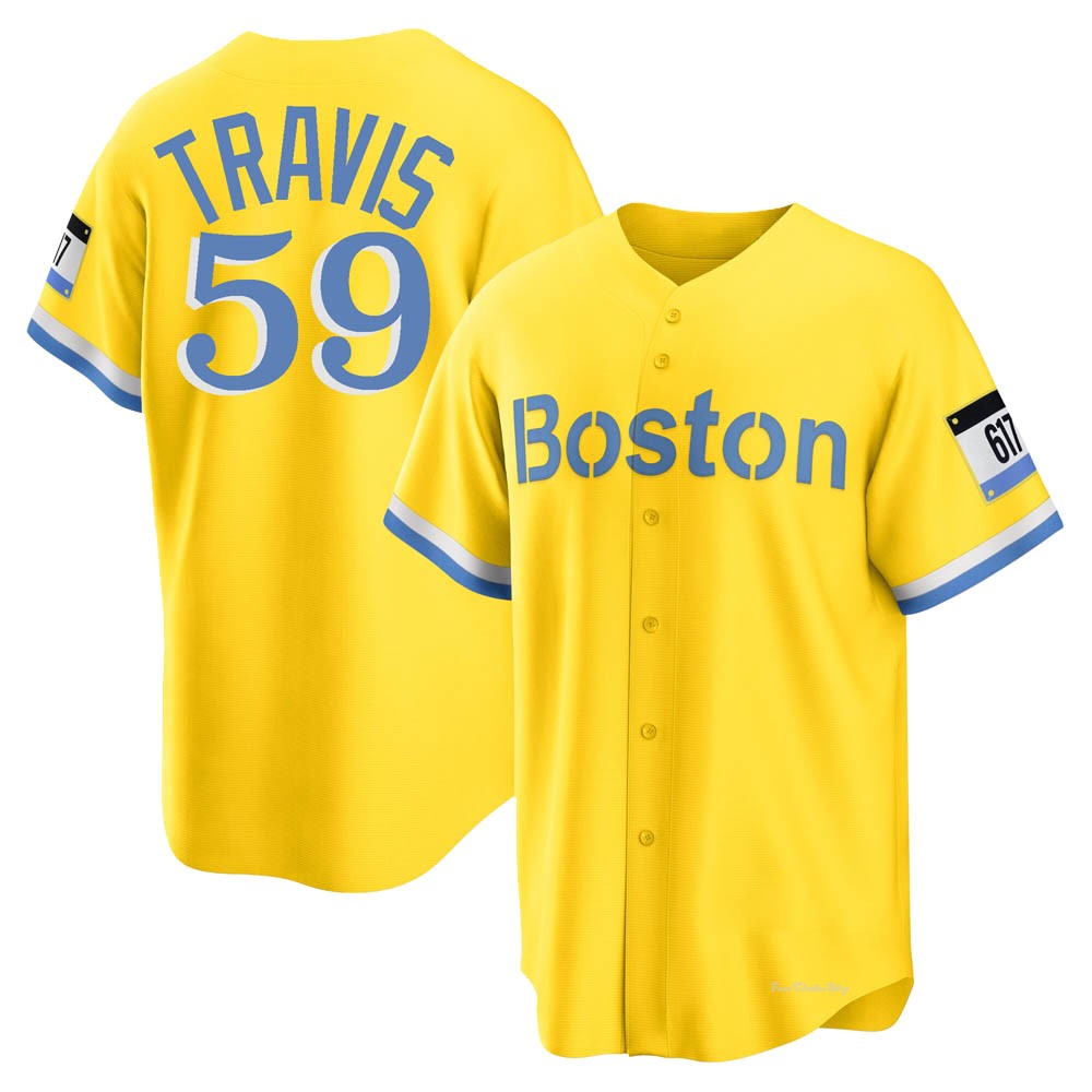 Youth Sam Travis Boston Red Sox Replica Gold/Light Blue 2021 City Connect Player Jersey