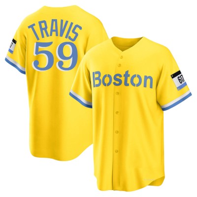 Youth Sam Travis Boston Red Sox Replica Gold/Light Blue 2021 City Connect Player Jersey