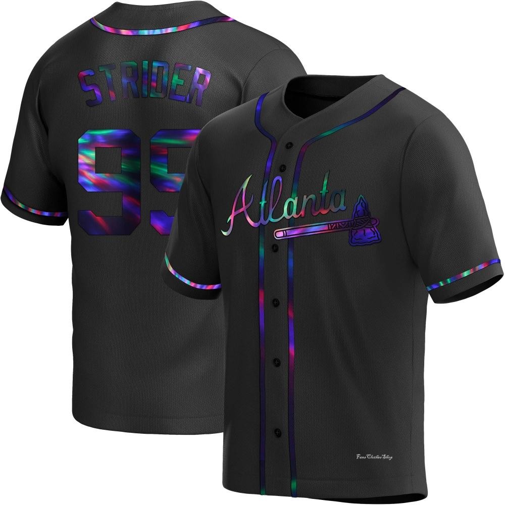 Youth Spencer Strider Atlanta Braves Replica Black Holographic Alternate Jersey