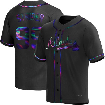 Youth Spencer Strider Atlanta Braves Replica Black Holographic Alternate Jersey